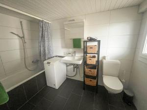 a bathroom with a toilet and a sink and a shower at Apartment im Winkel in Reinach +24 photos