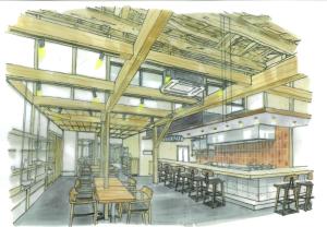 een weergave van een restaurant met tafels en stoelen bij 中尾甚六hotel in Karatsu