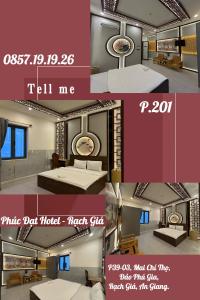 Khách sạn Phúc Đạt - Rạch Giá Phúc Đạt Hotel في Ấp Rạch Mẹo: ملصق بثلاث صور لغرفة بسرير