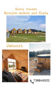 un collage de dos fotos de una casa en Sunny Houses domki rekreacyjne, en Sobótka 5 fotos más