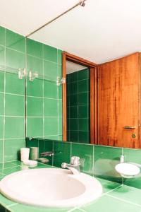 ボローニャにあるSan Vitale Luxury Homeの緑豊かなバスルーム(シンク、鏡付)