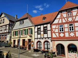 a row of old buildings on a street at Ferienwohnung Rheinglück in Oppenheim