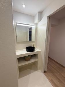 un baño con lavabo y espejo en Le Clos d'AIX studio 1, en Aix-en-Provence