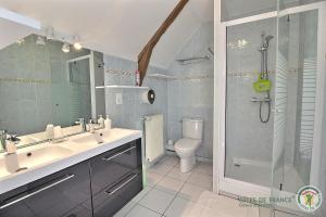 ein Badezimmer mit Dusche, Waschbecken und Toilette in der Unterkunft Beau soleil in Aucaleuc + 16 Fotos