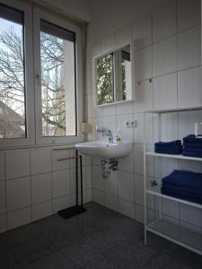 Un baño con lavabo y dos ventanas. en DUK42a, en Karlsruhe