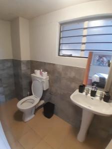 a bathroom with a toilet and a sink at Mountain Vue in Hartbeespoort