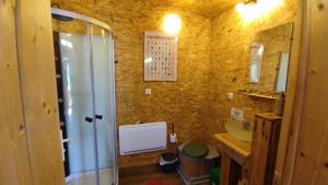 a bathroom with a sink and a toilet and a mirror at La Yourte Des Abeilles in Les Preyrauds