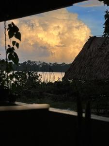 Chandrika Y Resort في Pallegama New Town: منظر للمحيط مع كوخ من القش