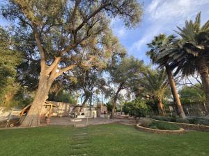 un parque con parque infantil y un árbol en Vogelsang Guesthouse, en Omaruru