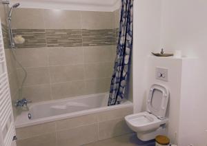 y baño con aseo, bañera y ducha. en Le Cocon Centre ville - Cosy - Proche station service, en Ville-la-Grand