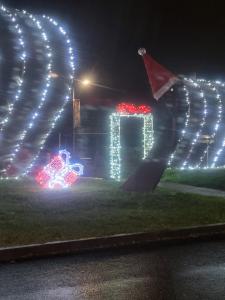a display of christmas lights in a park at night at Appartement cosy vue port in Dives-sur-Mer +37 photos