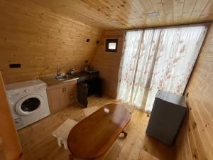 Sunset Cottage Busheti : مطبخ صغير مع مغسلة وغسالة ملابس