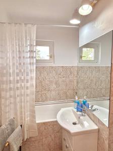 ein Badezimmer mit Waschbecken, Badewanne und Dusche in der Unterkunft Rent Apartments Barlad 2 in Bîrlad