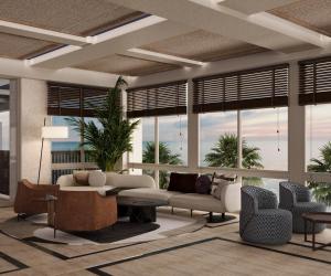 Corendon Hydros Club Kemer في كيمير: غرفة معيشة مع أرائك وكراسي ونوافذ