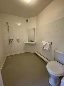 a bathroom with a toilet and a sink and a mirror at Première Classe Rennes sud Est in Chantepie