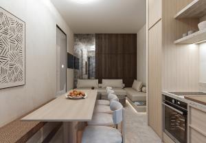 Kuchyň nebo kuchyňský kout v ubytování Evgoro Luxury Suites