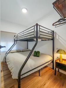 Un dormitorio con una litera con dos zapatos verdes. en Pettit Lion, en Villena