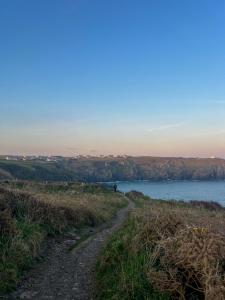 un chemin de terre à côté d'une nappe d'eau dans l'établissement Housel Bay Hotel, à Lizard