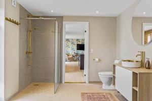 a bathroom with a shower and a toilet at 193-Vestervig-Vesterhavsvej-36 in Vestervig +27 photos