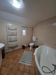 a bathroom with a tub and a toilet and a sink at Casa Zaharia Azuga in Azuga +29 photos