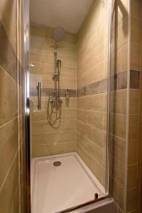 een douche met een glazen deur in een badkamer bij L'Evasion Troyenne T21 in Troyes +15 foto's