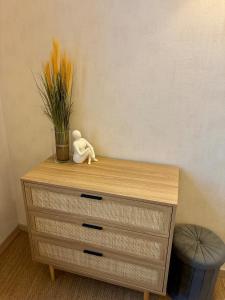 een houten dressoir met een knuffeldier erop bij L'Evasion Troyenne T21 in Troyes