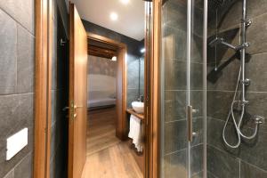 a bathroom with a walk in shower and a sink at Mercerie e Capitello Apartments in Venice