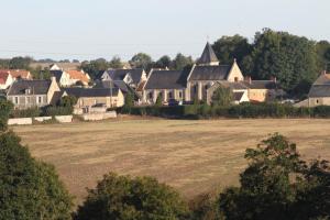 eine Gruppe von Häusern mit einem Feld im Vordergrund in der Unterkunft La Morinière in Vieux