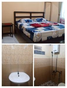 two pictures of a bedroom with a bed and a sink at Petra Homestay Bangka Leda in Ruteng +87 photos