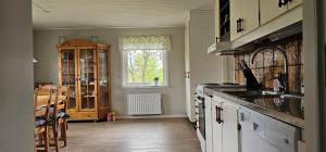 Dogfriendly House in Hjälmvik with Sea Glimpse SE09114 في Haga: مطبخ مع حوض وطاولة عمل