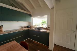 una cocina con armarios verdes y una ventana en Ravenala, en Saint Martin 22 fotos más