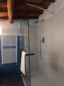 a bathroom with a shower with a glass door at Zinfarosa Color House in Foiano della Chiana