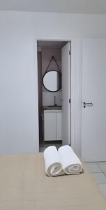 Ένα ή περισσότερα κρεβάτια σε δωμάτιο στο Lindo Apartamento Vista para o Mar. (2 quartos)