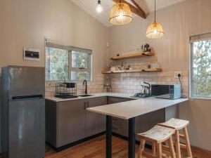 Kuchyň nebo kuchyňský kout v ubytování Woodpecker Cabin at Vrolikheid Landgoed