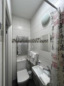 a small bathroom with a toilet and a sink at Sia Apartments Hotel in Essen