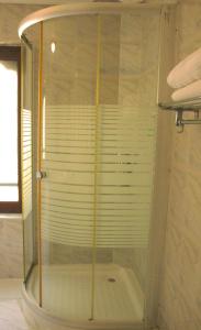 Dragon Nest Resort في Wangdiphodrang: دش ومرفق زجاجي في الحمام