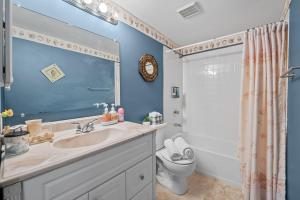 a bathroom with a sink and a toilet and a shower at Fireplace • Grill • Gym‑Ready • Near Bull Run in Centreville +27 photos