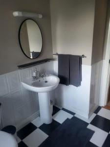 a bathroom with a white sink and a mirror at Sunny south east in Wexford in Blackwater