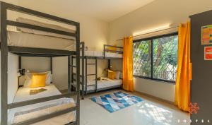 a room with two bunk beds and a window at Zostel Pune (Viman Nagar) in Pune