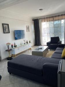 坎帕拉Green vee apartment的带床和沙发的客厅