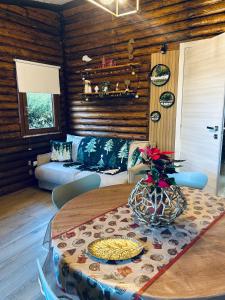 Chalet Seaview by AR Group Hotels في إزولا ديلي فيمين: غرفة معيشة مع طاولة وأريكة