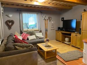a living room with a couch and a flat screen tv at Chalet Klara in Resnik