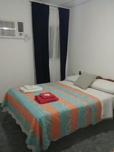 een slaapkamer met een bed met een deken erop bij Acuario 2 in Presidencia Roque Sáenz Peña