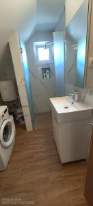 Dušan في Beograd: حمام مزود بمرحاض ومغسلة ومرآة