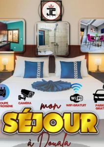 a poster of a bed with a view of a bathroom at Résidence JTC in Douala