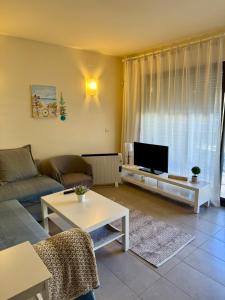 a living room with a couch and a tv at Estartit Jardins del mar 51 in L'Estartit