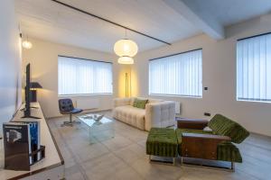 Una sala de estar con un sofá y un televisor. en Loft Urban Chic - Beffroi d'Amiens, en Amiens
