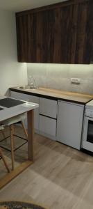 cocina con encimera y mesa en Masa, en Arandjelovac