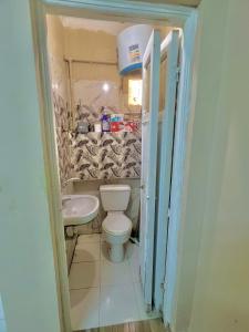a small bathroom with a toilet and a sink at شقة مميزة بجوار كورنيش النيل اسوان - عائلات فقط in Aswan
