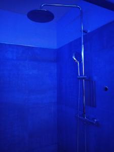 マルティーグにあるNight love jacuzzi et saunaのバスルーム(青い照明付きのシャワー付)